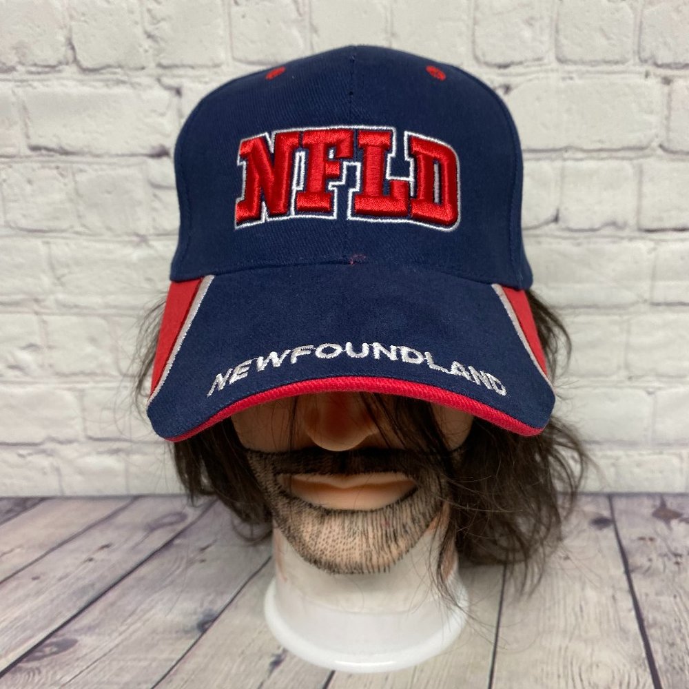 Baseball Hat Cap Strap Back Navy Blue NFLD New FOUNDLAND Embroidered The Rock